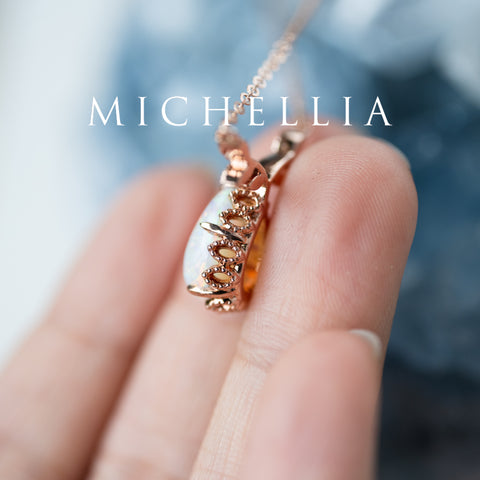 [Calantha] Bloom of Light Woodland Floral Teardrop Australian Opal Necklace - One of A Kind & Ready-to-Ship Necklace michelliafinejewelry