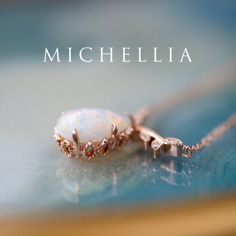 [Calantha] Bloom of Light Woodland Floral Teardrop Australian Opal Necklace - One of A Kind & Ready-to-Ship Necklace michelliafinejewelry