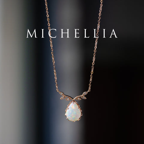 [Calantha] Bloom of Light Woodland Floral Teardrop Australian Opal Necklace - One of A Kind & Ready-to-Ship Necklace michelliafinejewelry