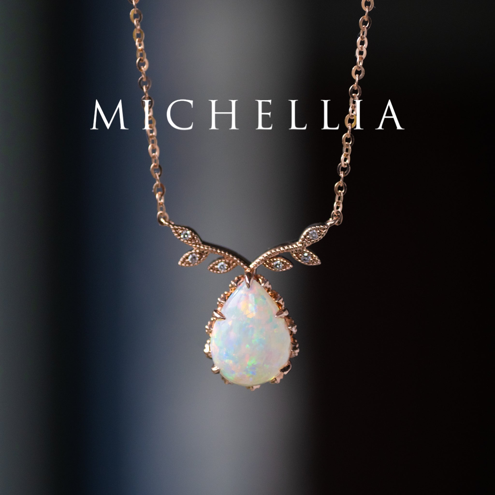 [Calantha] Bloom of Light Woodland Floral Teardrop Australian Opal Necklace - One of A Kind & Ready-to-Ship Necklace michelliafinejewelry