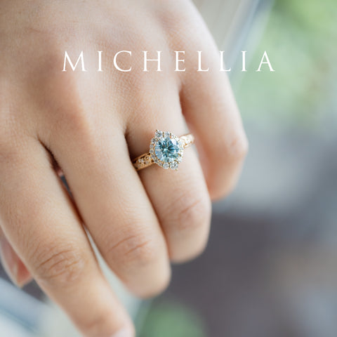 [Ophelia] IGI Certified Blue Diamond Rococo Engagement Ring, 14K Yellow Gold - One of A Kind Women's Ring michelliafinejewelry