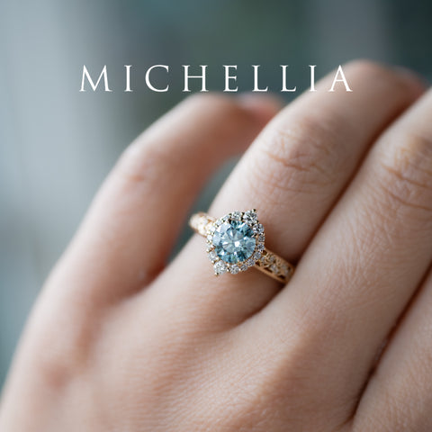 [Ophelia] IGI Certified Blue Diamond Rococo Engagement Ring, 14K Yellow Gold - One of A Kind Women's Ring michelliafinejewelry