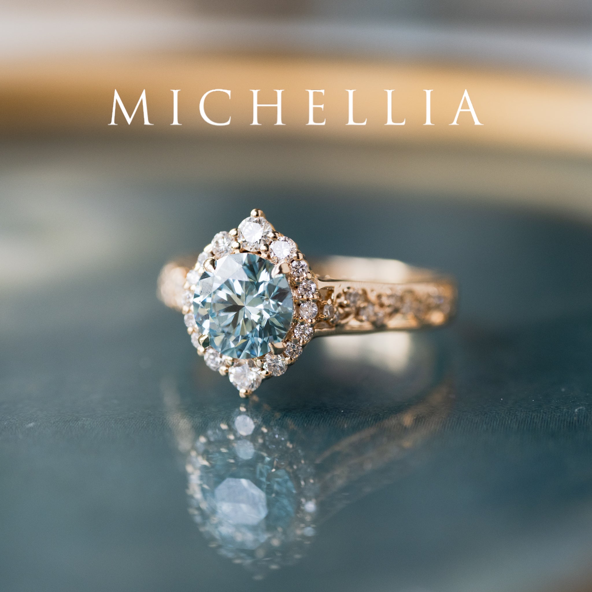 [Ophelia] IGI Certified Blue Diamond Rococo Engagement Ring, 14K Yellow Gold - One of A Kind