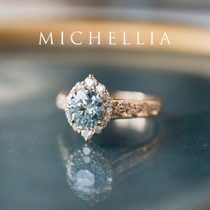 [Ophelia] IGI Certified Blue Diamond Rococo Engagement Ring, 14K Yellow Gold - One of A Kind