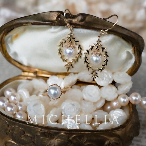 [Gracelynn] Renaissance Garden Necklace & Earring Set in Freshwater Pearl - Limited Edition Necklace michelliafinejewelry