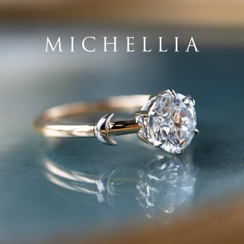 [Celeste] IGI Certified 1.5 ct Diamond Moon & Star Celestial Engagement Ring, Mixed 14K Yellow / White Gold - One of A Kind Women's Ring michelliafinejewelry