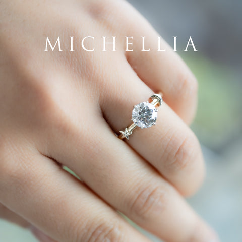 [Celeste] IGI Certified 1.5 ct Diamond Moon & Star Celestial Engagement Ring, Mixed 14K Yellow / White Gold - One of A Kind Women's Ring michelliafinejewelry
