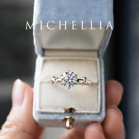 [Celeste] IGI Certified 1.5 ct Diamond Moon & Star Celestial Engagement Ring, Mixed 14K Yellow / White Gold - One of A Kind Women's Ring michelliafinejewelry