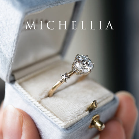 [Celeste] IGI Certified 1.5 ct Diamond Moon & Star Celestial Engagement Ring, Mixed 14K Yellow / White Gold - One of A Kind Women's Ring michelliafinejewelry