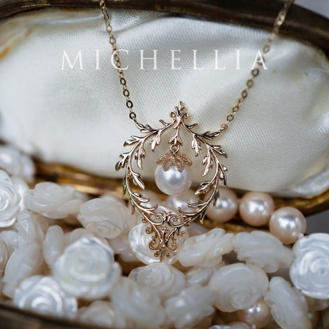[Gracelynn] Renaissance Garden Necklace & Earring Set in Freshwater Pearl - Limited Edition Necklace michelliafinejewelry