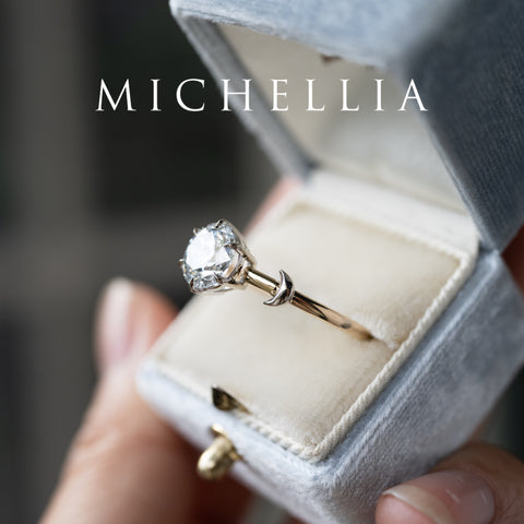 [Celeste] IGI Certified 1.5 ct Diamond Moon & Star Celestial Engagement Ring, Mixed 14K Yellow / White Gold - One of A Kind Women's Ring michelliafinejewelry