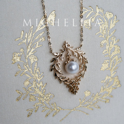 [Gracelynn] Renaissance Garden Necklace & Earring Set in Freshwater Pearl - Limited Edition Necklace michelliafinejewelry