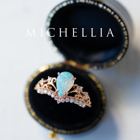 [Francesca] Heirloom Crown Pear Engagement Engagement Ring in Opal Women's Ring michelliafinejewelry   