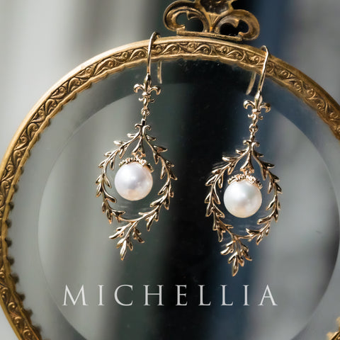 [Gracelynn] Renaissance Garden Necklace & Earring Set in Freshwater Pearl - Limited Edition Necklace michelliafinejewelry