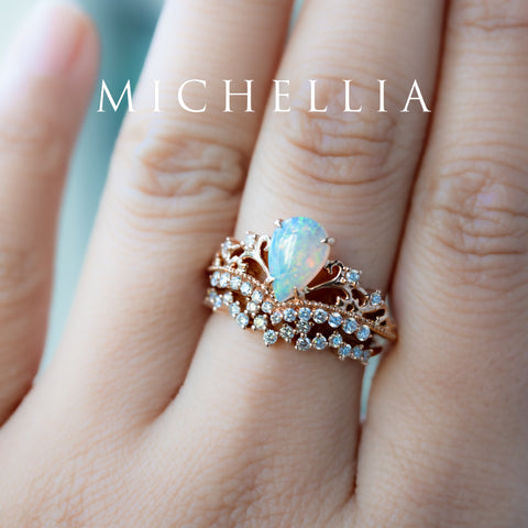 [Francesca] Heirloom Crown Pear Engagement Engagement Ring in Opal Women's Ring michelliafinejewelry   