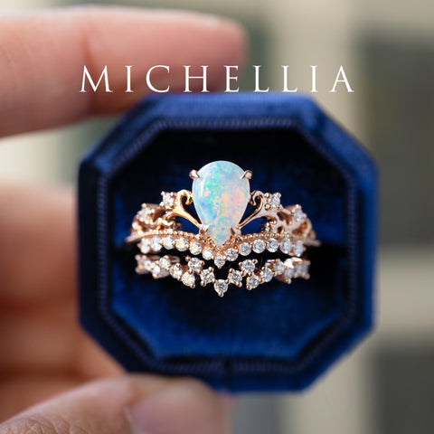 [Francesca] Heirloom Crown Pear Engagement Engagement Ring in Opal Women's Ring michelliafinejewelry   