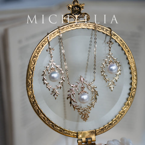 [Gracelynn] Renaissance Garden Necklace & Earring Set in Freshwater Pearl - Limited Edition Necklace michelliafinejewelry