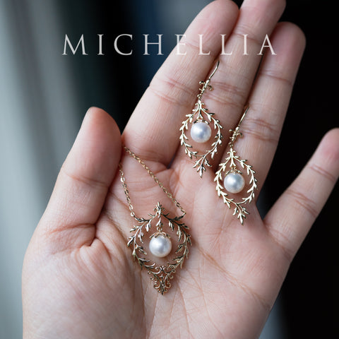 [Gracelynn] Renaissance Garden Necklace & Earring Set in Freshwater Pearl - Limited Edition Necklace michelliafinejewelry