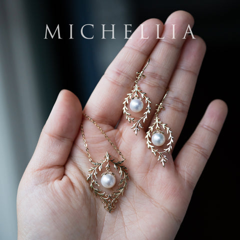 [Gracelynn] Renaissance Garden Necklace & Earring Set in Freshwater Pearl - Limited Edition Necklace michelliafinejewelry