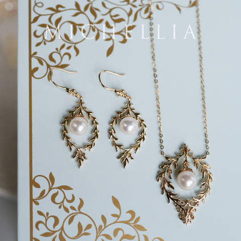 [Gracelynn] Renaissance Garden Necklace & Earring Set in Freshwater Pearl - Limited Edition Necklace michelliafinejewelry