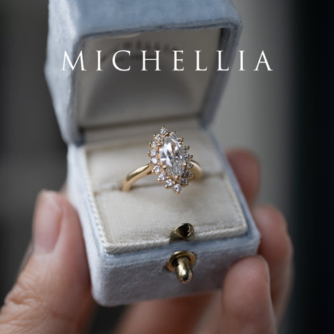 [Helena] Vintage Bloom Halo Marquise Engagement Ring in Diamond / Moissanite Women's Ring michelliafinejewelry