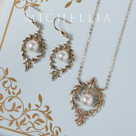 [Gracelynn] Renaissance Garden Necklace & Earring Set in Freshwater Pearl - Limited Edition Necklace michelliafinejewelry