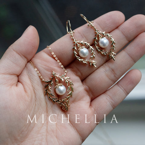 [Gracelynn] Renaissance Garden Necklace & Earring Set in Freshwater Pearl - Limited Edition Necklace michelliafinejewelry