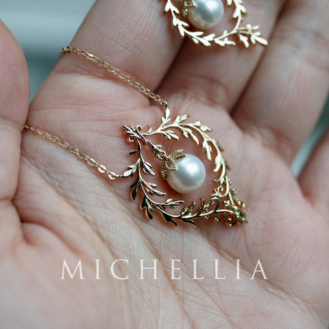 [Gracelynn] Renaissance Garden Necklace & Earring Set in Freshwater Pearl - Limited Edition Necklace michelliafinejewelry