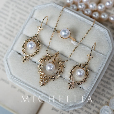 [Gracelynn] Renaissance Garden Necklace & Earring Set in Freshwater Pearl - Limited Edition Necklace michelliafinejewelry