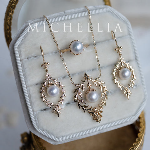 [Gracelynn] Renaissance Garden Necklace & Earring Set in Freshwater Pearl - Limited Edition Necklace michelliafinejewelry