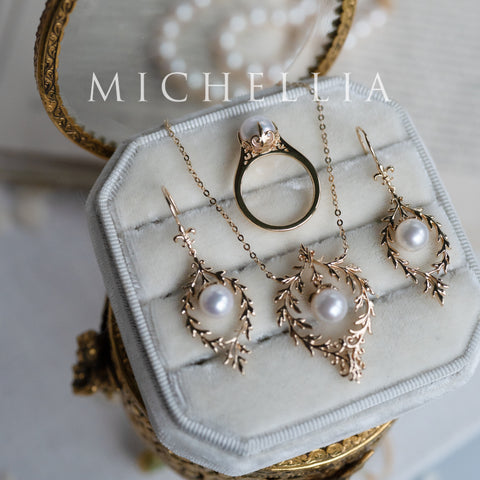 [Gracelynn] Renaissance Garden Necklace & Earring Set in Freshwater Pearl - Limited Edition Necklace michelliafinejewelry