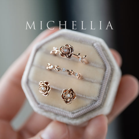 [Roselyn] The Petite Parisian Rose Natural Diamond Necklace & Earring Set - Limited Edition