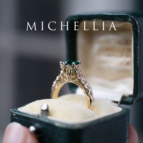 [Eliora] Vintage Regency Crown Solitaire Emerald Engagement Ring, Ready-to-Ship Women's Ring michelliafinejewelry