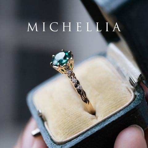 [Eliora] Vintage Regency Crown Solitaire Emerald Engagement Ring, Ready-to-Ship Women's Ring michelliafinejewelry