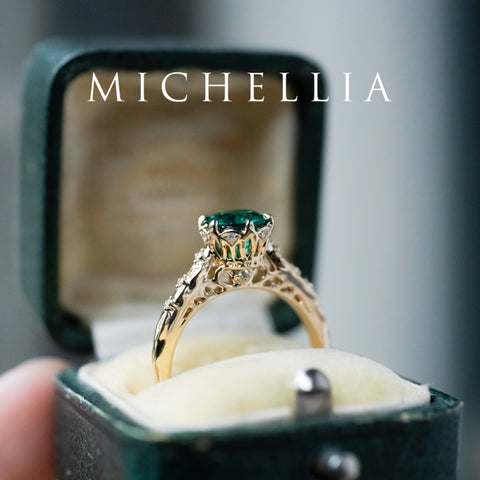 [Eliora] Vintage Regency Crown Solitaire Emerald Engagement Ring, Ready-to-Ship Women's Ring michelliafinejewelry