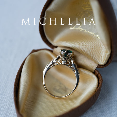 [Eliora] Vintage Regency Crown Solitaire Emerald Engagement Ring, Ready-to-Ship Women's Ring michelliafinejewelry