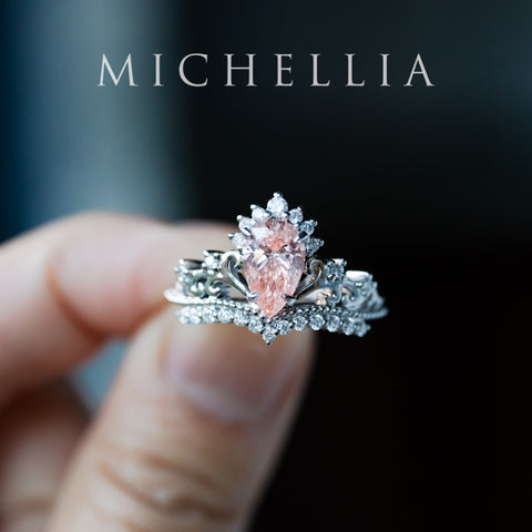 [Reina] IGI Certified Brilliant Blush Pink Diamond Pear Cut Platinum Engagement Ring, One of A Kind & Ready-to-Ship Women's Ring michelliafinejewelry