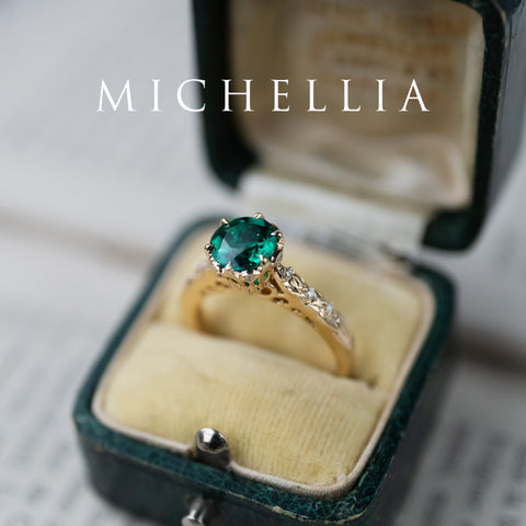 [Eliora] Vintage Regency Crown Solitaire Emerald Engagement Ring, Ready-to-Ship Women's Ring michelliafinejewelry