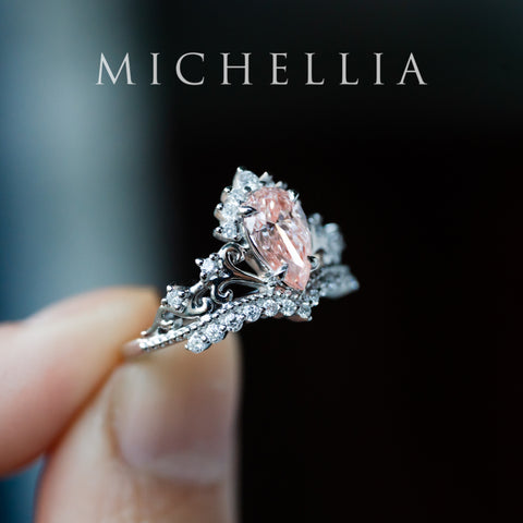 [Reina] IGI Certified Brilliant Blush Pink Diamond Pear Cut Platinum Engagement Ring, One of A Kind & Ready-to-Ship Women's Ring michelliafinejewelry