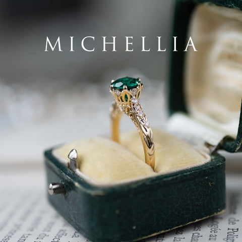 [Eliora] Vintage Regency Crown Solitaire Emerald Engagement Ring, Ready-to-Ship Women's Ring michelliafinejewelry