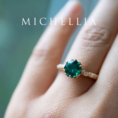 [Eliora] Vintage Regency Crown Solitaire Emerald Engagement Ring, Ready-to-Ship Women's Ring michelliafinejewelry