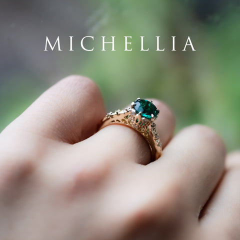 [Eliora] Vintage Regency Crown Solitaire Emerald Engagement Ring, Ready-to-Ship Women's Ring michelliafinejewelry