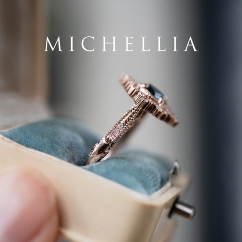 [Henrietta] IGI Certified Teal Blue Diamond Belle Époque Vintage Engagement Ring, One of A Kind Women's Ring michelliafinejewelry