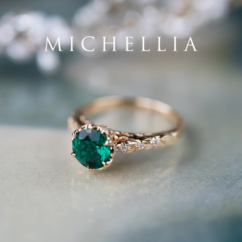 [Eliora] Vintage Regency Crown Solitaire Emerald Engagement Ring, Ready-to-Ship Women's Ring michelliafinejewelry