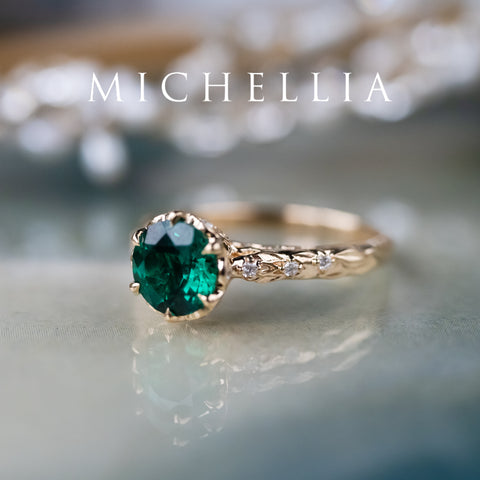 [Eliora] Vintage Regency Crown Solitaire Emerald Engagement Ring, Ready-to-Ship Women's Ring michelliafinejewelry
