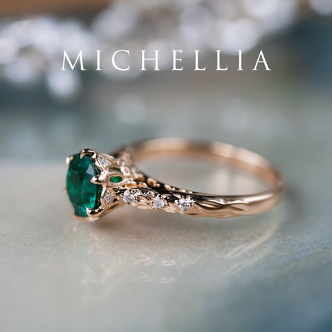 [Eliora] Vintage Regency Crown Solitaire Emerald Engagement Ring, Ready-to-Ship Women's Ring michelliafinejewelry