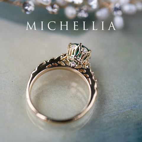 [Eliora] Vintage Regency Crown Solitaire Emerald Engagement Ring, Ready-to-Ship Women's Ring michelliafinejewelry