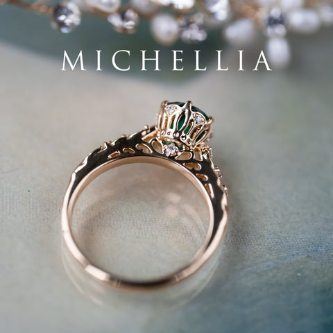 [Eliora] Vintage Regency Crown Solitaire Emerald Engagement Ring, Ready-to-Ship Women's Ring michelliafinejewelry