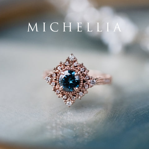 [Henrietta] IGI Certified Teal Blue Diamond Belle Époque Vintage Engagement Ring, One of A Kind Women's Ring michelliafinejewelry