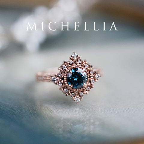 [Henrietta] IGI Certified Teal Blue Diamond Belle Époque Vintage Engagement Ring, One of A Kind Women's Ring michelliafinejewelry